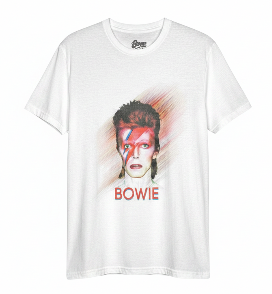 Velouria Vintage white cotton t-shirt featuring a graphic print of David Bowie as Ziggy Stardust