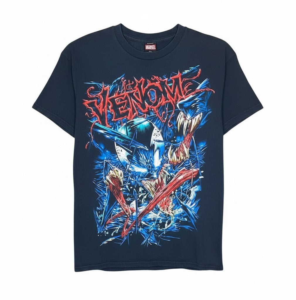 Velouria Vintage Marvel Venom graphic t-shirt in black 100% cotton with a vibrant blue and red character print