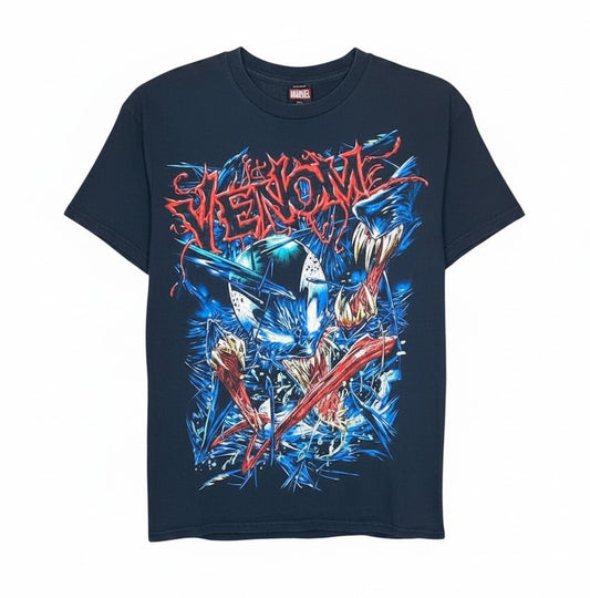 Velouria Vintage Marvel Venom graphic t-shirt in black 100% cotton with a vibrant blue and red character print